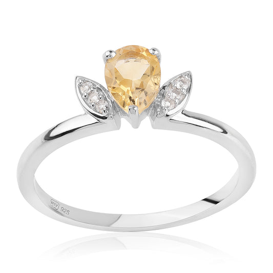 Inel din Argint 925 ( 2.38 grame ) cu Citrin Brazilian Clasa "AA" și Topaz Alb 0.66 Carate