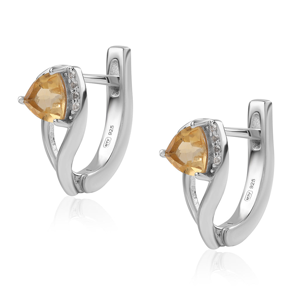Cercei din Argint 925 ( 2.6 grame ) cu Citrin Brazilian Clasa "AA" și Topaz Alb 0.88 Carate