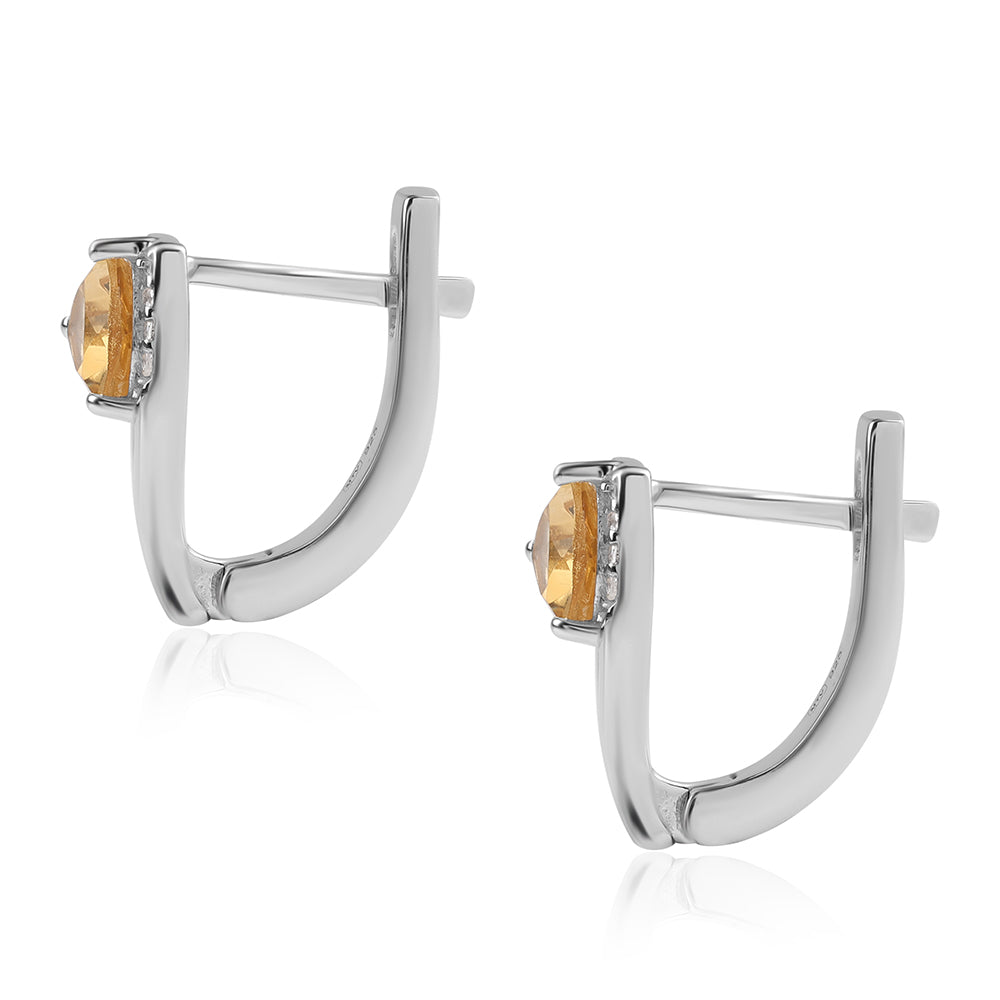 Cercei din Argint 925 ( 2.6 grame ) cu Citrin Brazilian Clasa "AA" și Topaz Alb 0.88 Carate 3 