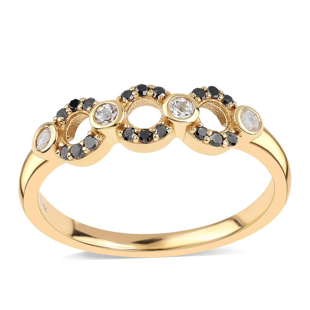 Inel din Argint 925 Placat cu Aur ( 2.17 grame ) cu Diamant Negru și Topaz Alb 0.21 Carate 1 