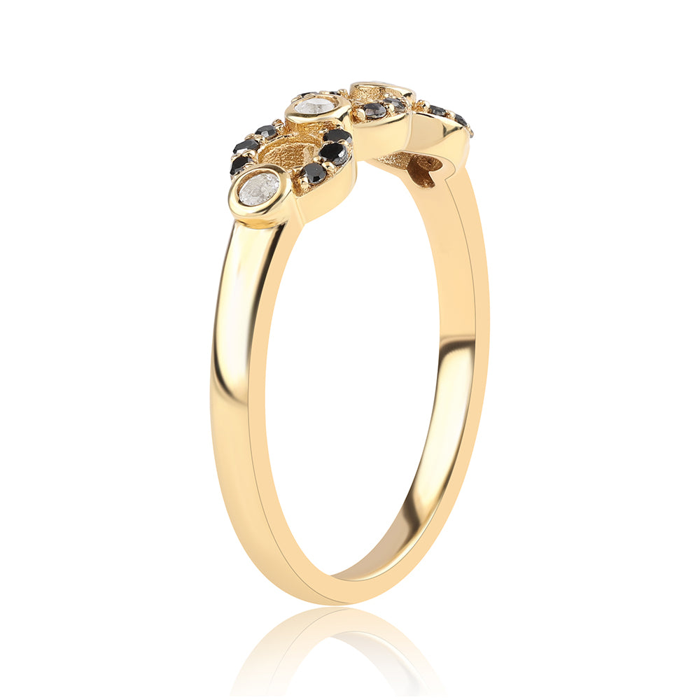Inel din Argint 925 Placat cu Aur ( 2.17 grame ) cu Diamant Negru și Topaz Alb 0.21 Carate 2 