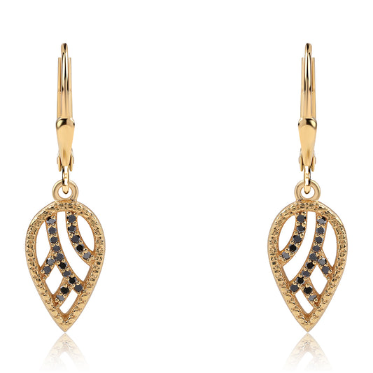 Cercei din Argint 925 Placat cu Aur ( 2.54 grame ) cu Diamant Negru 0.22 Carate