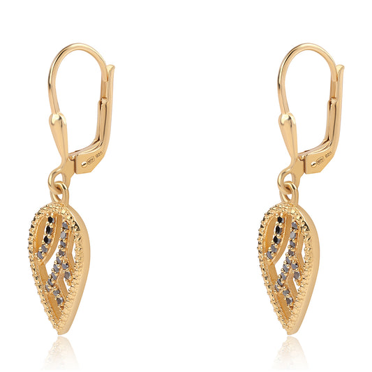 Cercei din Argint 925 Placat cu Aur ( 2.54 grame ) cu Diamant Negru 0.22 Carate