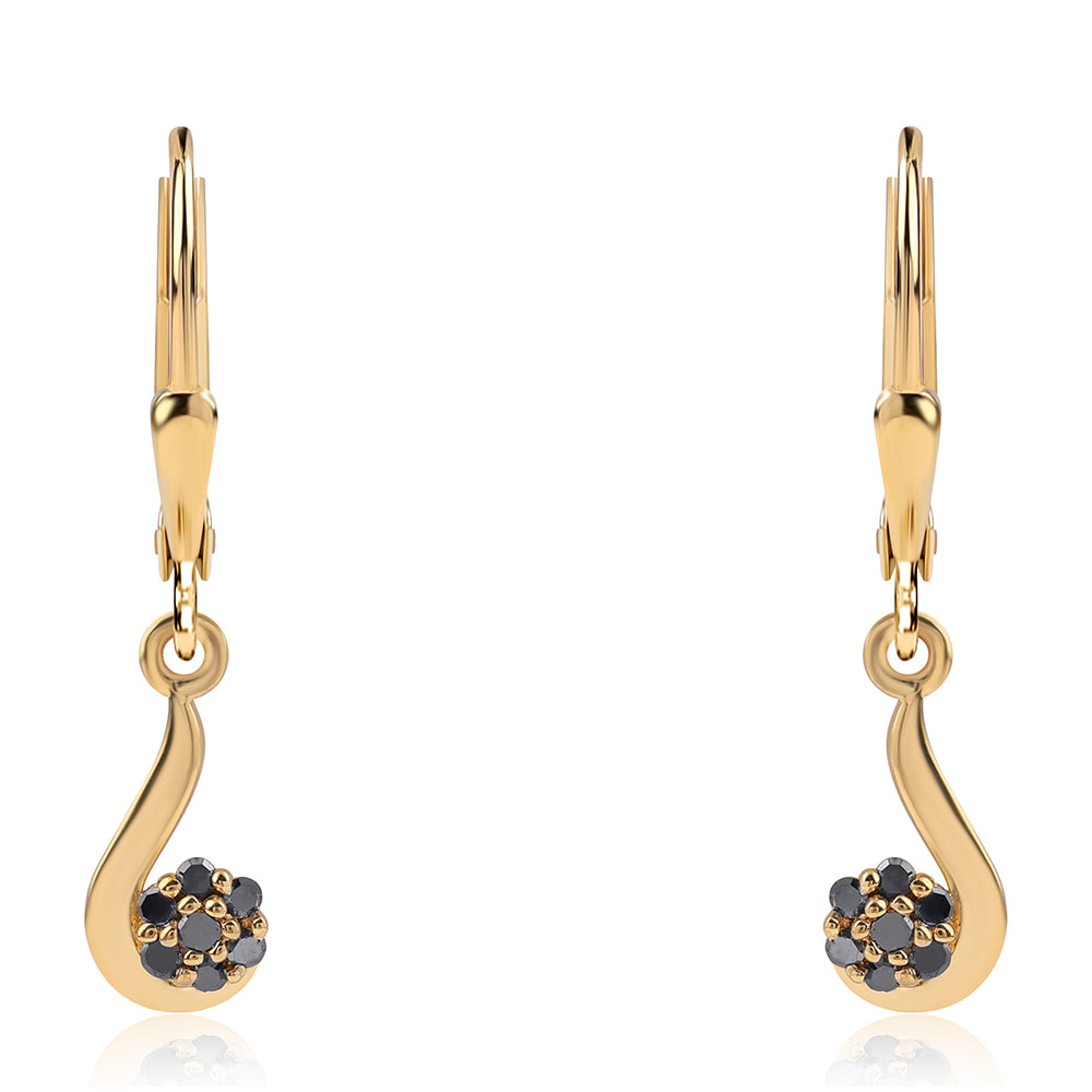 Cercei din Argint 925 Placat cu Aur ( 1.35 grame ) cu Diamant Negru 0.13 Carate 2 