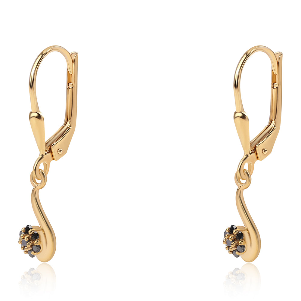 Cercei din Argint 925 Placat cu Aur ( 1.35 grame ) cu Diamant Negru 0.13 Carate