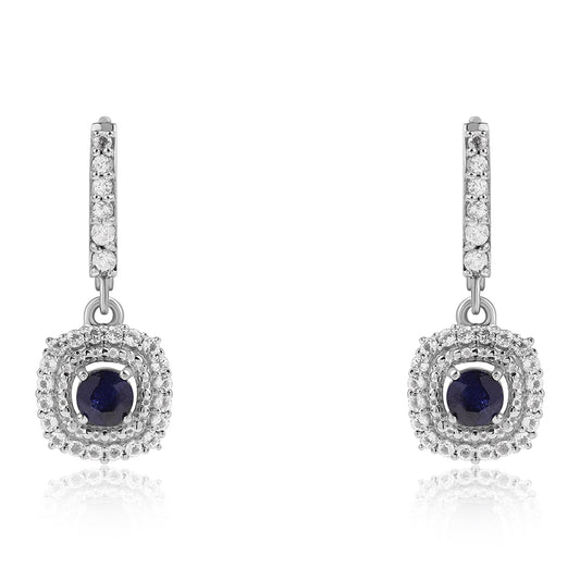 Cercei din Argint 925 ( 3.63 grame ) cu Safir Albastru Australian și Topaz Alb 1.99 Carate