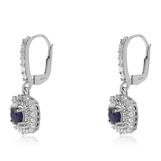 Cercei din Argint 925 ( 3.63 grame ) cu Safir Albastru Australian și Topaz Alb 1.99 Carate