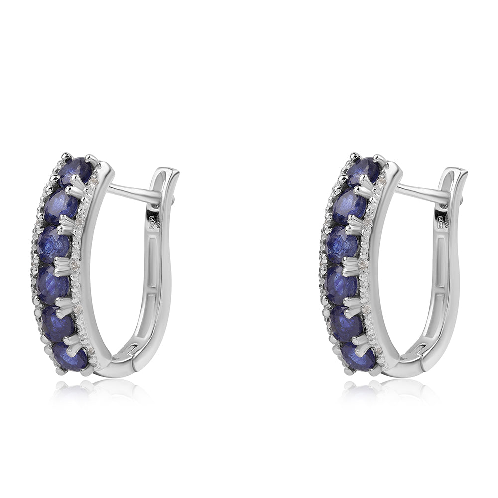 Cercei din Argint 925 ( 4.49 grame ) cu Safir Albastru Australian și Topaz Alb 3.58 Carate