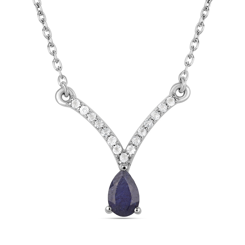 Colier din Argint 925 ( 2.55 grame ) cu Safir Albastru Australian și Topaz Alb 0.79 Carate