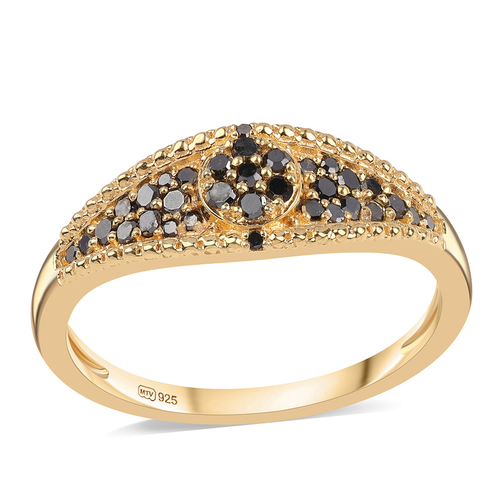 Inel din Argint 925 Placat cu Aur ( 2.41 grame ) cu Diamant Negru 0.32 Carate 1 