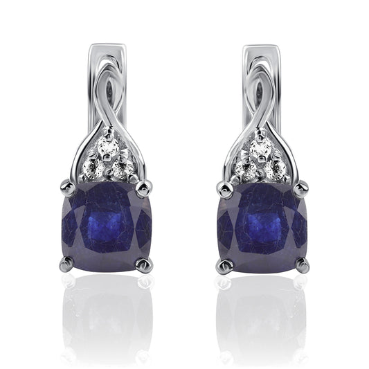 Cercei din Argint 925 ( 1.88 grame ) cu Safir Albastru Australian și Topaz Alb 2.05 Carate