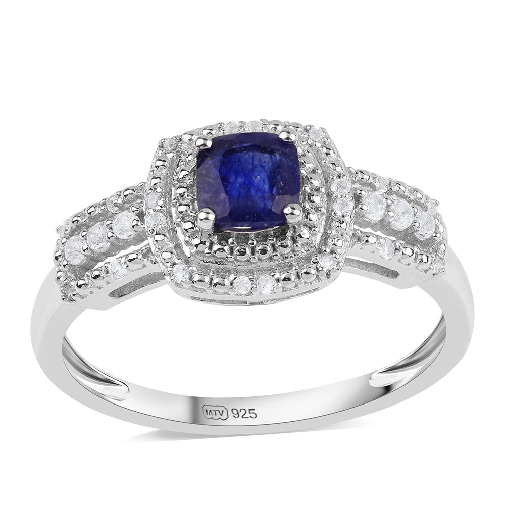 Inel din Argint 925 ( 2.61 grame ) cu Safir Albastru Australian și Topaz Alb 1.21 Carate 1 