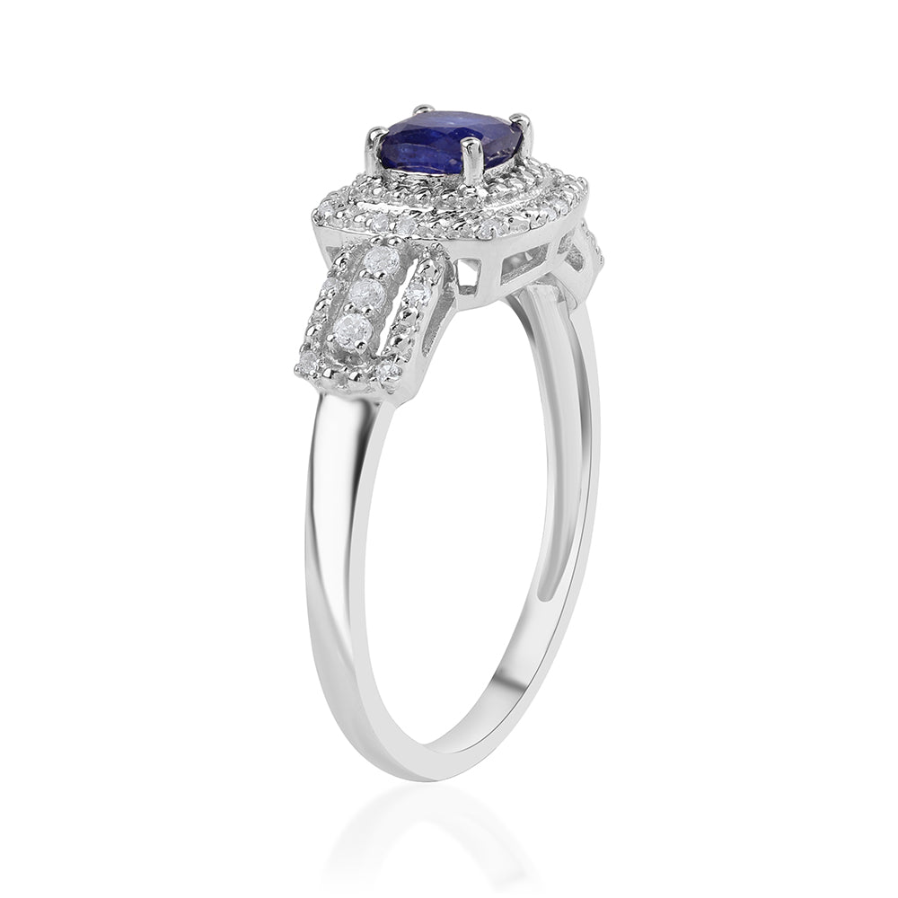 Inel din Argint 925 ( 2.61 grame ) cu Safir Albastru Australian și Topaz Alb 1.21 Carate