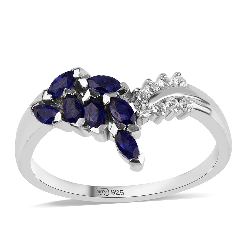 Inel din Argint 925 ( 3 grame ) cu Safir Albastru Australian și Topaz Alb 0.82 Carate 1 