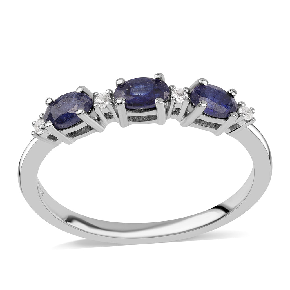 Inel din Argint 925 ( 1.7 grame ) cu Safir Albastru Australian și Topaz Alb 1.11 Carate 1 