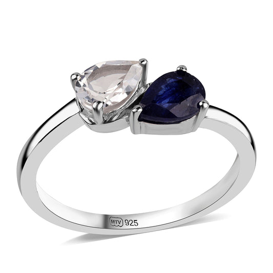 Inel din Argint 925 ( 2.53 grame ) cu Safir Albastru Australian și Topaz Alb 1.8 Carate