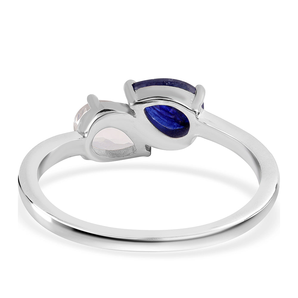 Inel din Argint 925 ( 2.53 grame ) cu Safir Albastru Australian și Topaz Alb 1.8 Carate 2 