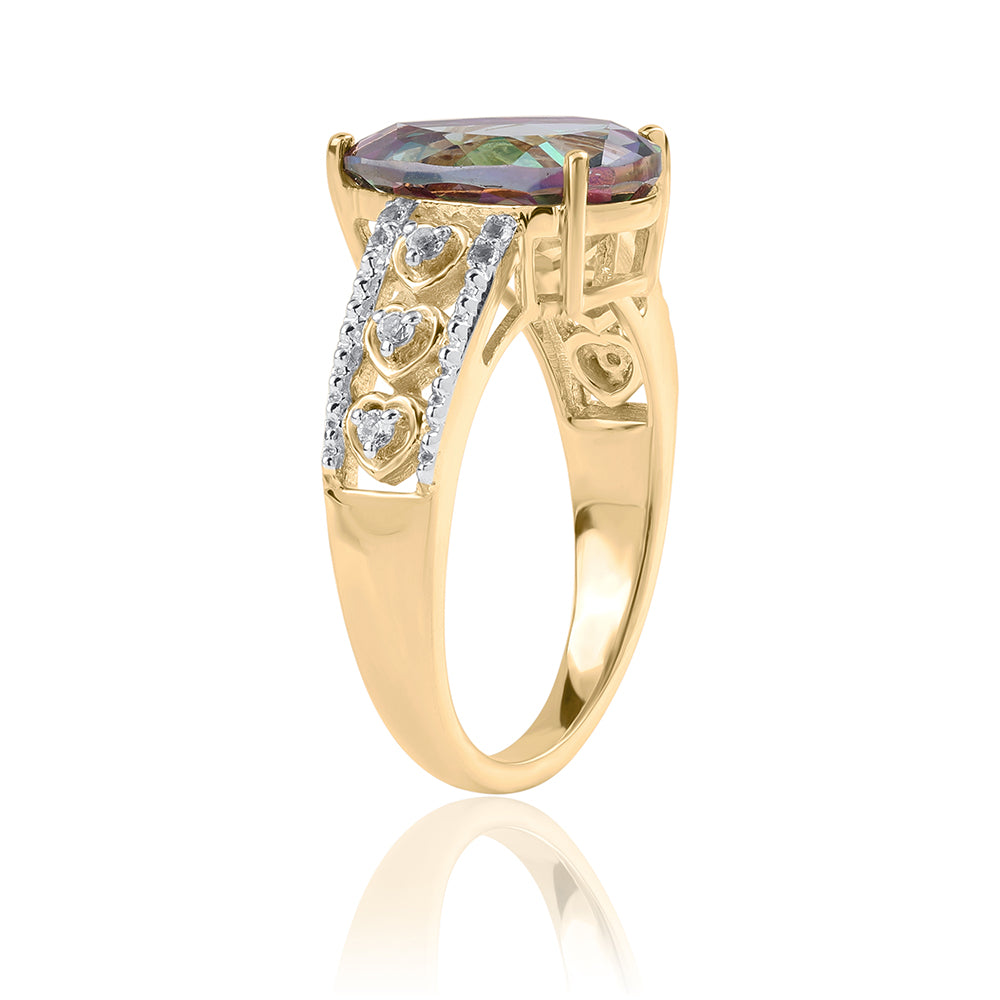 Inel din Argint 925 Placat cu Aur ( 4.31 grame ) cu Topaz Mistic și Topaz Alb 4.61 Carate 3 