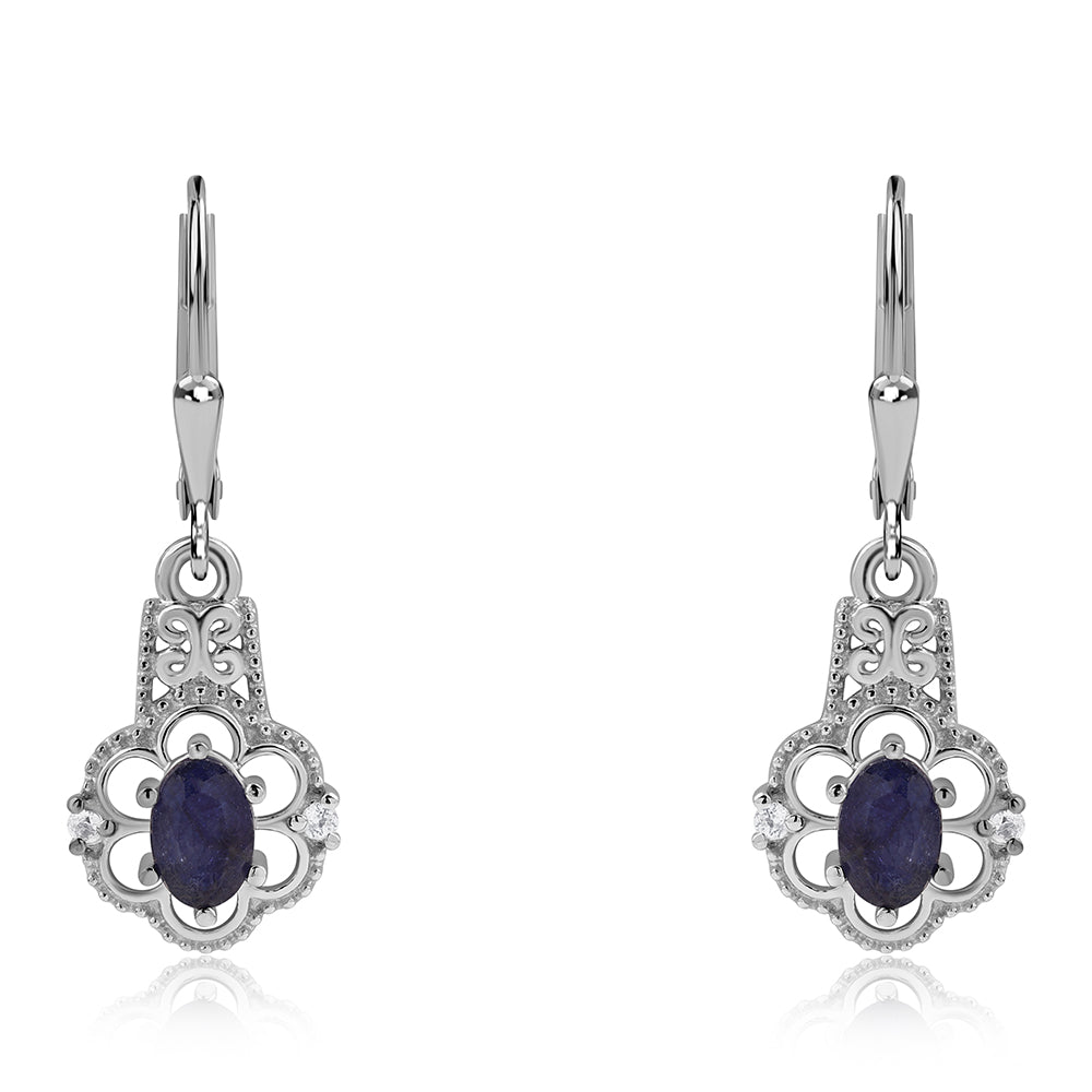 Cercei din Argint 925 ( 2.78 grame ) cu Safir Albastru Australian și Topaz Alb 1.42 Carate