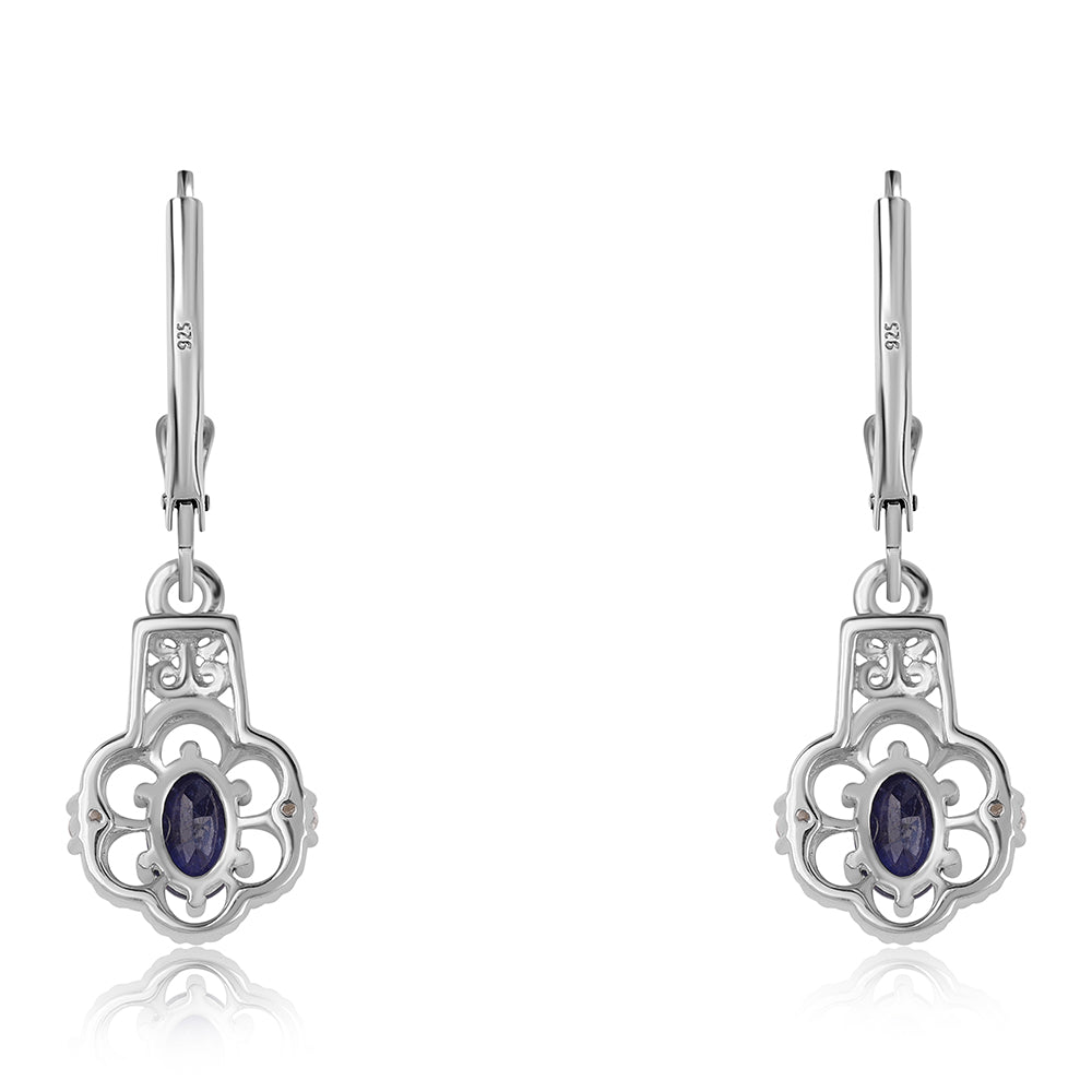 Cercei din Argint 925 ( 2.78 grame ) cu Safir Albastru Australian și Topaz Alb 1.42 Carate 3 