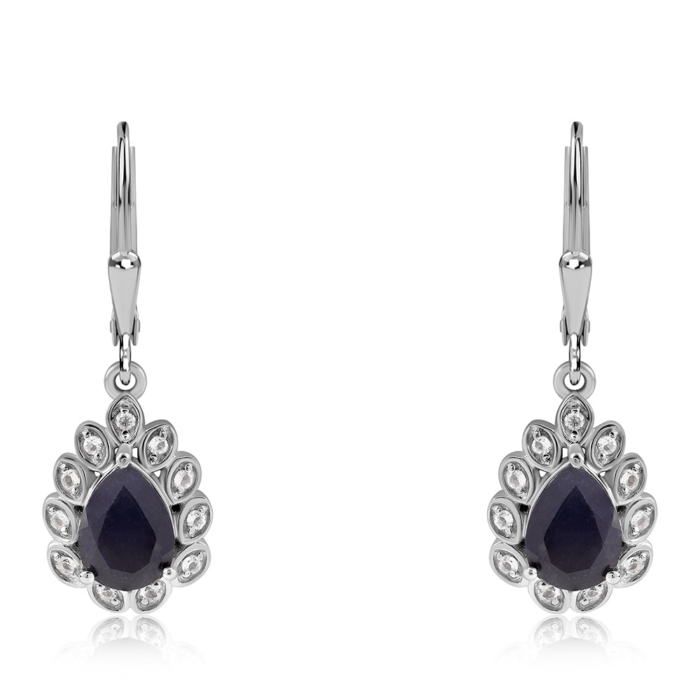 Cercei din Argint 925 ( 3.28 grame ) cu Safir Albastru Australian și Topaz Alb 3.27 Carate