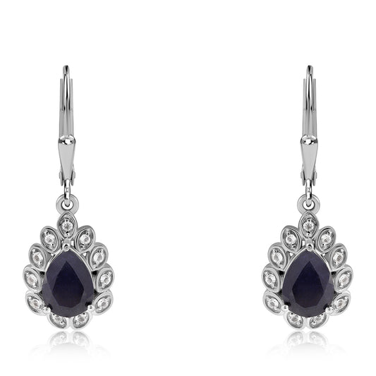 Cercei din Argint 925 ( 3.28 grame ) cu Safir Albastru Australian și Topaz Alb 3.27 Carate