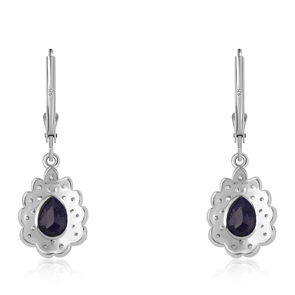 Cercei din Argint 925 ( 3.28 grame ) cu Safir Albastru Australian și Topaz Alb 3.27 Carate 3 