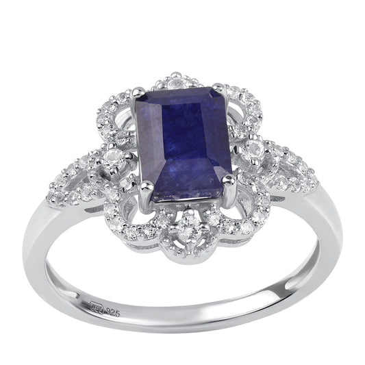 Inel din Argint 925 ( 2.59 grame ) cu Safir Albastru Australian și Topaz Alb 2.67 Carate