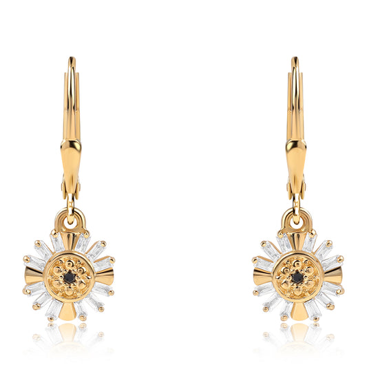 Cercei din Argint 925 Placat cu Aur ( 1.77 grame ) cu Diamant Negru și Topaz Alb 2.18 Carate