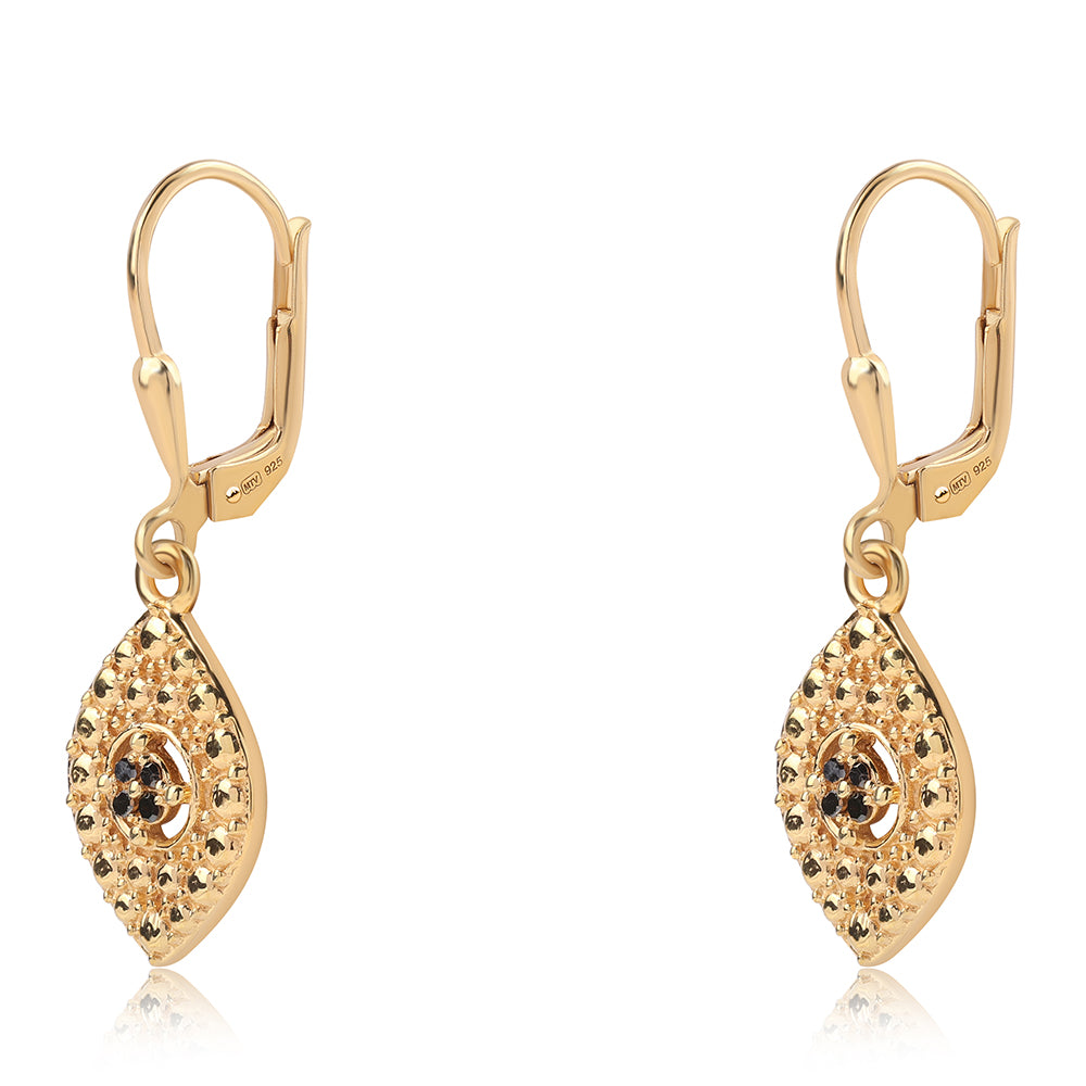 Cercei din Argint 925 Placat cu Aur ( 2.95 grame ) cu Diamant Negru 0.03 Carate 2 