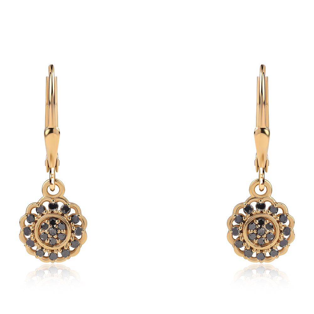 Cercei din Argint 925 Placat cu Aur ( 1.75 grame ) cu Diamant Negru 0.23 Carate