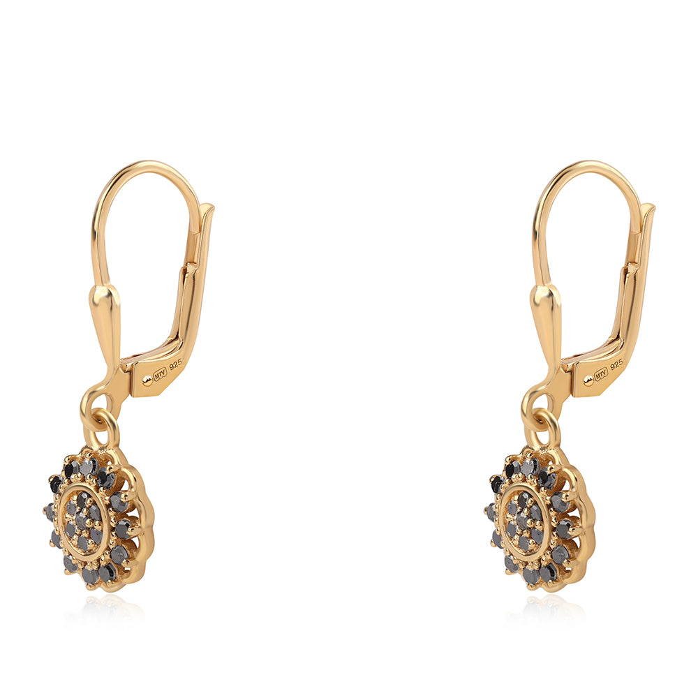 Cercei din Argint 925 Placat cu Aur ( 1.75 grame ) cu Diamant Negru 0.23 Carate 1 