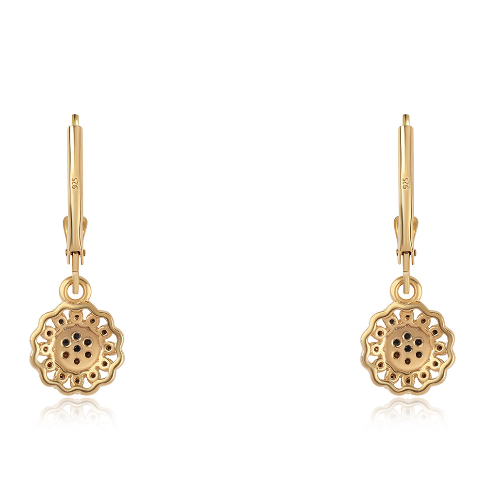 Cercei din Argint 925 Placat cu Aur ( 1.75 grame ) cu Diamant Negru 0.23 Carate 3 