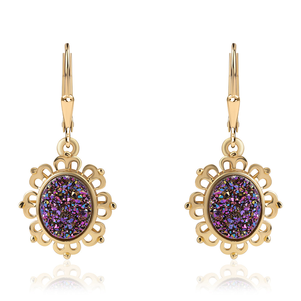 Cercei din Argint 925 Placat cu Aur ( 4.4 grame ) cu Drusă Violet 5.31 Carate 1 