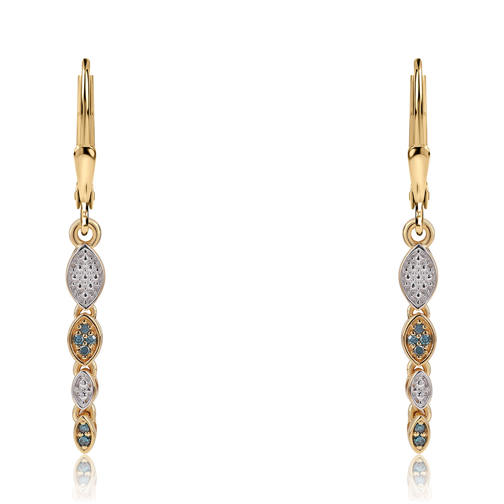 Cercei din Argint 925 Placat cu Aur ( 2.17 grame ) cu Diamant Albastru 0.18 Carate 1 