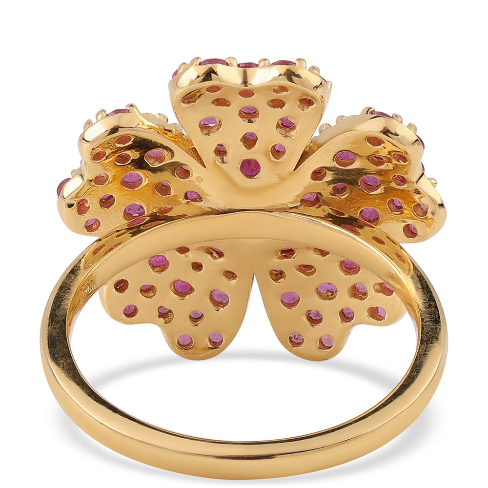 Inel din Argint 925 Placat cu Aur ( 4.23 grame ) cu Rubin Mozambic și Topaz Alb 1.65 Carate 3 