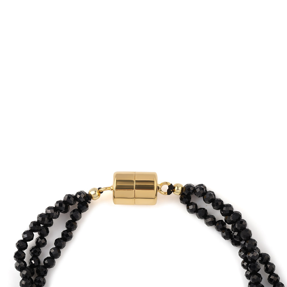 Brățară din Argint 925 Placat cu Aur ( 5.23 grame ) cu Spinel Negru și Perlă de Apă Dulce Albă 140 Carate