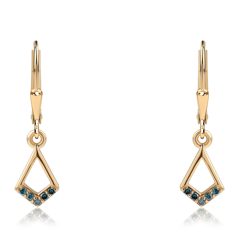 Cercei din Argint 925 Placat cu Aur ( 1.65 grame ) cu Diamant Albastru 0.1 Carate 1 