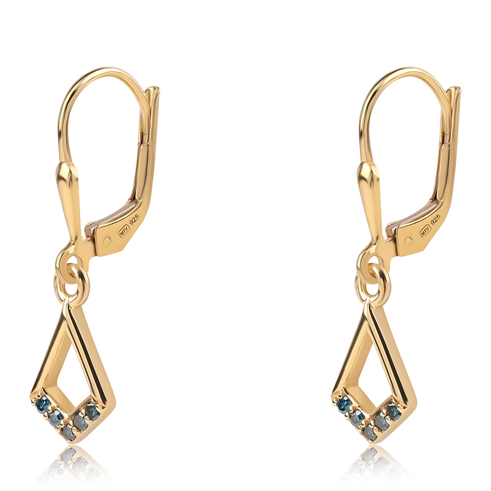 Cercei din Argint 925 Placat cu Aur ( 1.65 grame ) cu Diamant Albastru 0.1 Carate 2 