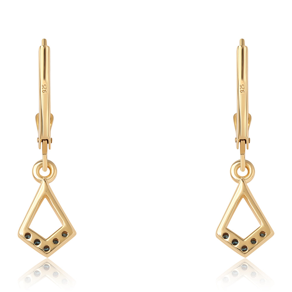 Cercei din Argint 925 Placat cu Aur ( 1.65 grame ) cu Diamant Albastru 0.1 Carate 3 