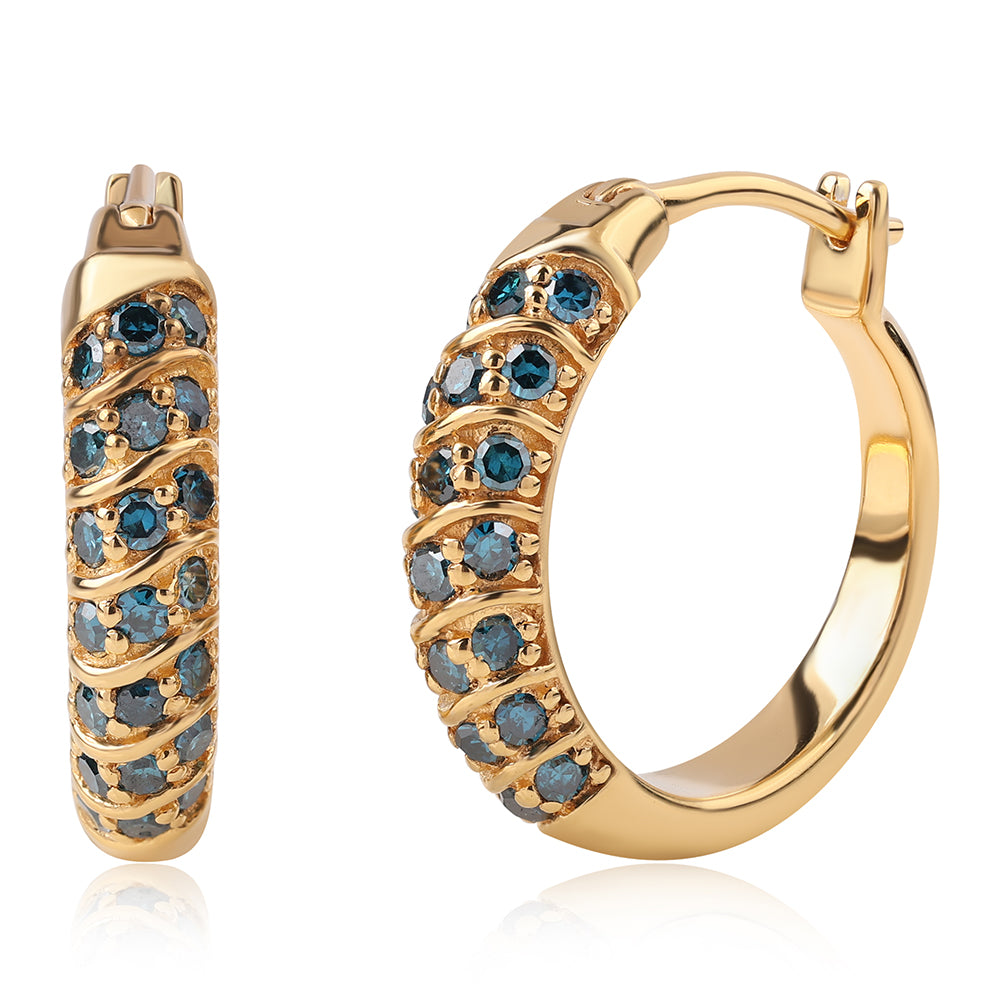 Cercei din Argint 925 Placat cu Aur ( 5.16 grame ) cu Diamant Albastru 0.63 Carate 1 