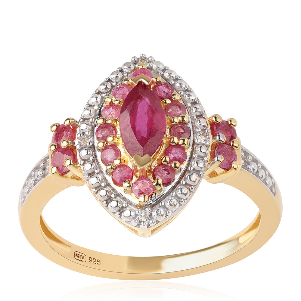 Inel din Argint 925 Placat cu Aur ( 3.18 grame ) cu Rubin Mozambic și Topaz Alb 0.86 Carate 1 