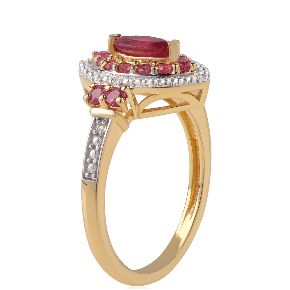 Inel din Argint 925 Placat cu Aur ( 3.18 grame ) cu Rubin Mozambic și Topaz Alb 0.86 Carate 2 