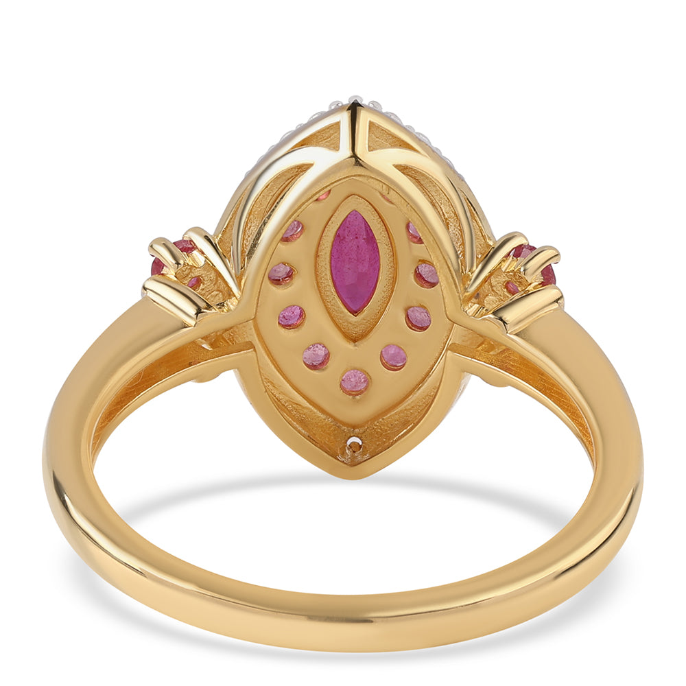 Inel din Argint 925 Placat cu Aur ( 3.18 grame ) cu Rubin Mozambic și Topaz Alb 0.86 Carate