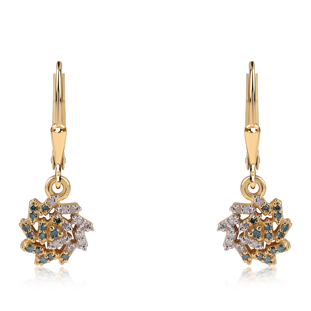 Cercei din Argint 925 Placat cu Aur ( 2.1 grame ) cu Diamant Albastru și Diamant Alb 0.26 Carate