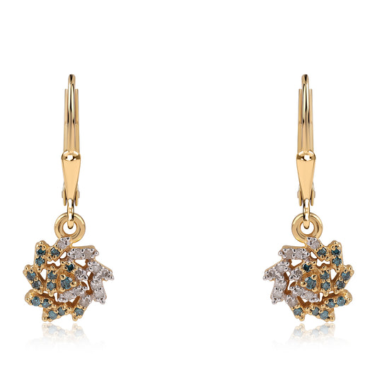 Cercei din Argint 925 Placat cu Aur ( 2.1 grame ) cu Diamant Albastru și Diamant Alb 0.26 Carate