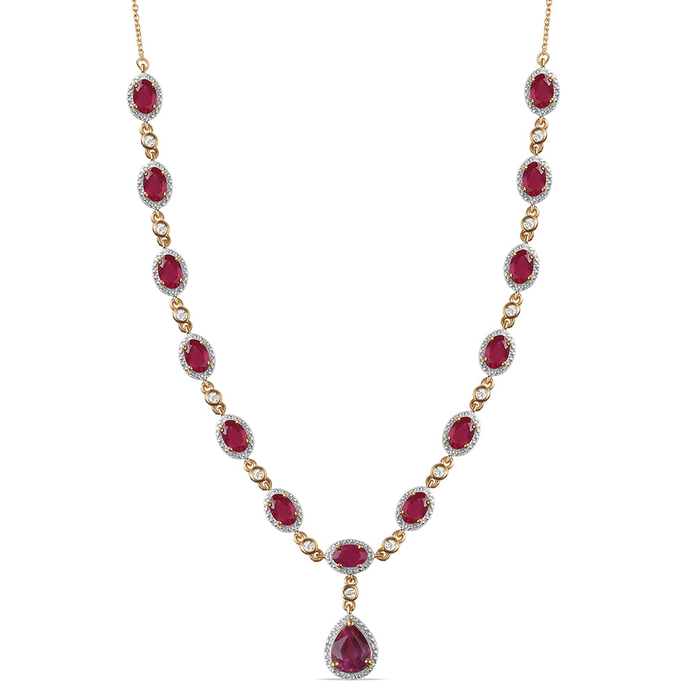 Colier din Argint 925 Placat cu Aur ( 9.24 grame ) cu Rubin Mozambic și Topaz Alb 12.36 Carate 1 