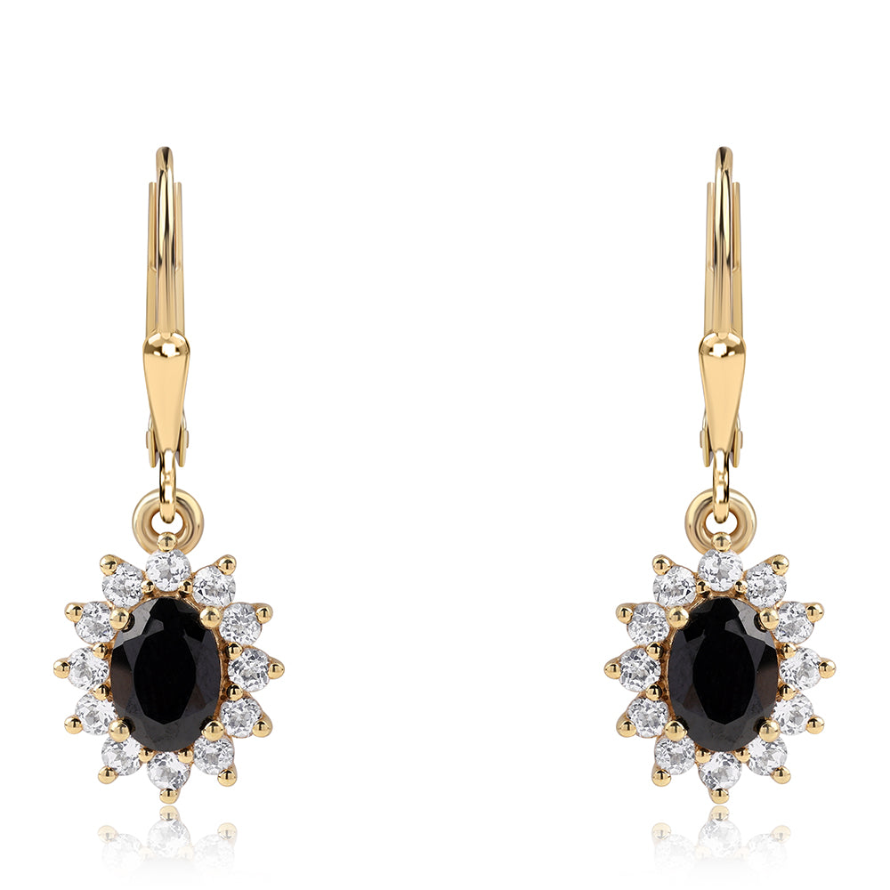 Cercei din Argint 925 Placat cu Aur ( 2.89 grame ) cu Spinel Negru și Topaz Alb 2.94 Carate 1 