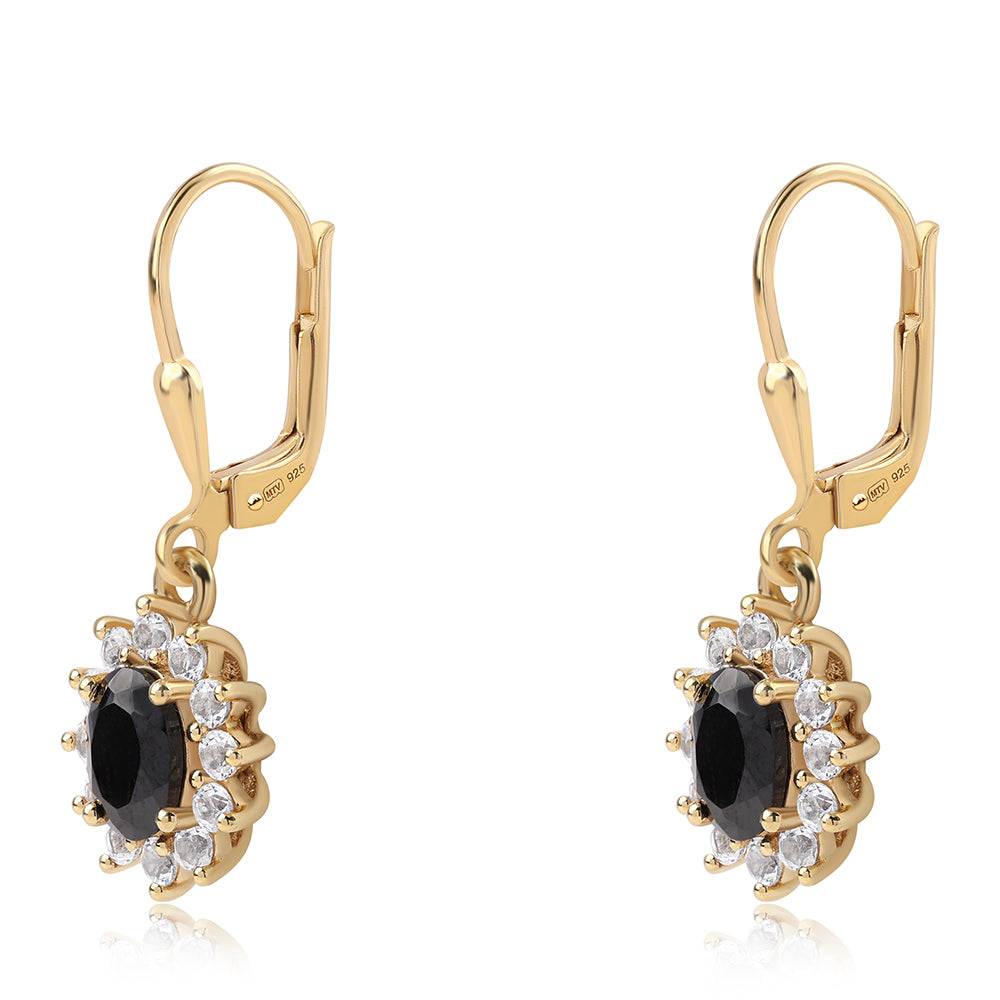 Cercei din Argint 925 Placat cu Aur ( 2.89 grame ) cu Spinel Negru și Topaz Alb 2.94 Carate 2 