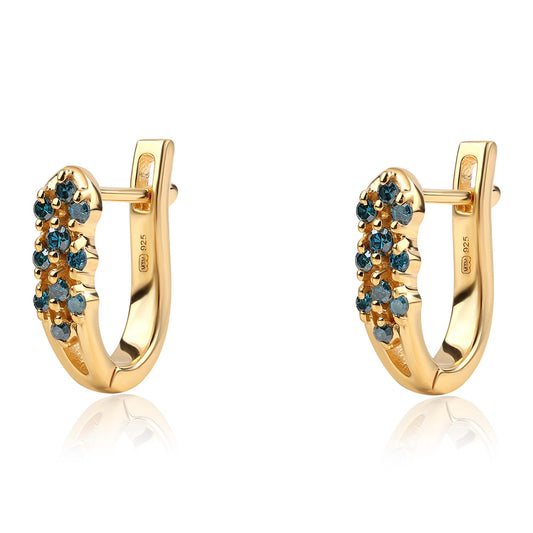 Cercei din Argint 925 Placat cu Aur ( 2.8 grame ) cu Diamant Albastru 0.29 Carate